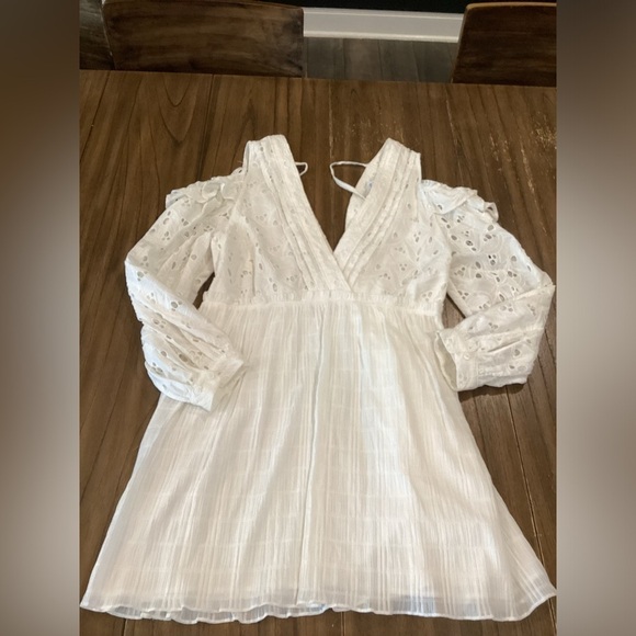 IRO Meila eyelet white cotton mini cold shoulder Longsleeve Mini dress 38 nwt - Picture 3 of 14